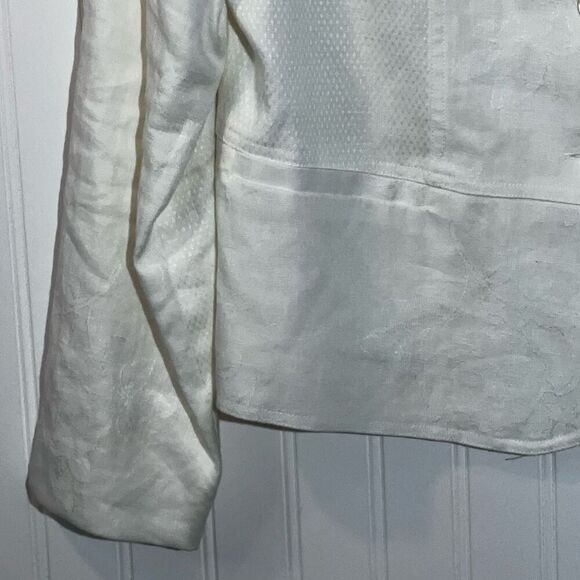 JM Collection Linen Button Front Jacket Women 12 White Long Sleeve Lined Pocket - Picture 4 of 11